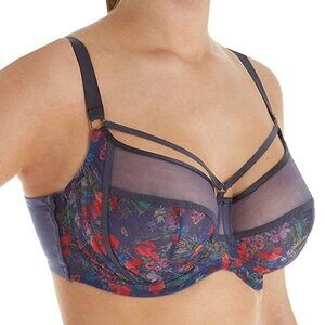 Floral Mesh Balcony Bra in Navy